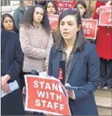  ??  ?? City Council staffer Chloe Rivera, who originally accused Councilman Andy King of harassment, at rally called for his permanent expulsion.