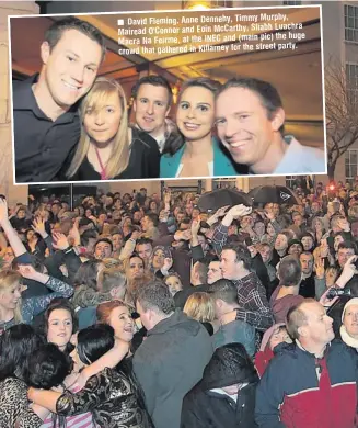  ??  ?? Murphy, David Fleming, Anne Dennehy, Timmy Mairead O'Connor and Eoin McCarthy, Sliabh Luachra
(main pic) the huge Macra Na Feirme, at the INEC and for the street party. crowd that gathered in Killarney
