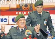  ?? PTI PHOTO ?? Army chief General Bipin Singh Rawat at the Future Armoured Vehicles India 2017 seminar in New Delhi on Wednesday. Speaking at the event, Rawat said the vehicles should have the capability to operate on both northern and western borders.