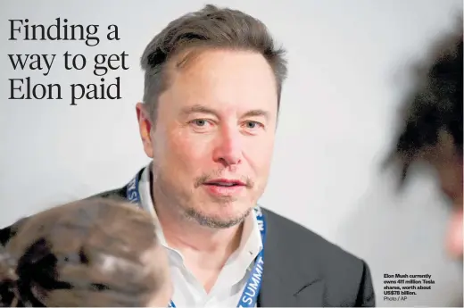  ?? Photo / AP ?? Elon Mush currently owns 411 million Tesla shares, worth about US$78 billion.