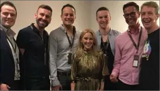  ??  ?? Taoiseach Leo Varadkar with Kylie Minogue at her reschedule­d Dublin gig in December.