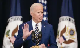  ?? Photograph: Jim Lo Scalzo/UPI/Rex/Shuttersto­ck ?? Biden at the state department in February, when he announced that he was ending socalled ‘offensive’ weapons to Saudi Arabia.