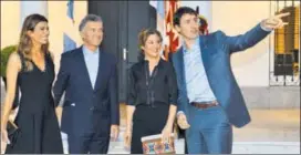  ?? REUTERS ?? Canada's PM Justin Trudeau gestures alongside his wife Sophie Gregoire Trudeau, Argentina's President Mauricio Macri and his wife Juliana Awada in Buenos Aires.