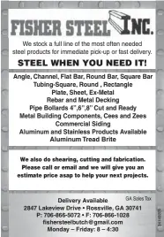  ??  ?? We stock a full line of the most often needed steel products for immediate pick-up or fast delivery. Angle, Channel, Flat Bar, Round Bar, Square Bar Tubing-square, Round , Rectangle
Plate, Sheet, Ex-metal Rebar and Metal Decking Pipe Bollards 4”,6”,8”...
