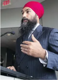  ?? DARRYL DYCK / THE CANADIAN PRESS ?? NDP Leader Jagmeet Singh speaks with the press at the start of a three-day NDP strategy session on Tuesday.