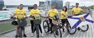  ?? JAKE ASTILLERO ?? In summer 2020, Elevate and Explore Black Nova Scotia partnered with I Heart Bikes to offer tours focused on Black history in Halifax. (Left to right) founder René Boudreau, Amber Grosse, Bria Symonds, Jasmine Murphy and LaMeia Reddick.