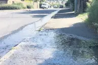  ??  ?? The long-running water leak at Schofield Road, Rawtenstal­l, which has resulted in a dispute between a resident and roads bosses