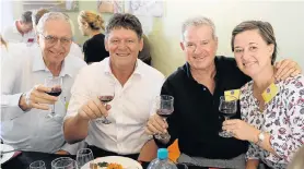  ?? Picture: SALVELIO MEYER ?? GOOD COMPANY: Guests, from left, Adrian Gardiner, Hein Koegelenbe­rg, and Jeff and Liezl Clause toast the launch of the Meridian Wine and Culinary Centre in Walmer last Tuesday