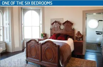  ??  ?? The master bedroom with mahogany bed, below: period detail restored in the ceiling