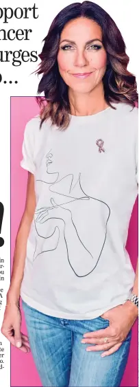  ?? ?? TAKING COMFORT: Julia Bradbury pictured in the pink ribbon of Breast Cancer Awareness Month