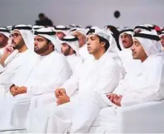  ?? WAM ?? Shaikh Mansour, Shaikh Abdullah, Shaikh Mohammad Bin Hamad Al Sharqi, Crown Prince of Fujairah, and Shaikh Rashid Bin Saud Bin Rashid Al Mualla, Crown Prince of Umm Al Quwain, attending a session.