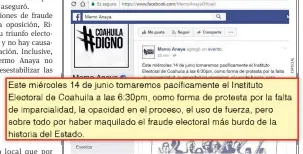  ??  ?? Invitación. Memo Anaya publicó este mensaje cerca de las 23:00 horas de ayer en su fan page de Facebook.