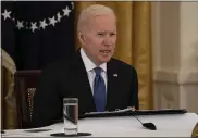  ?? EVAN VUCCI — THE ASSOCIATED PRESS ?? President Joe Biden speaks during a Cabinet meeting in the East Room of the White House on Thursday in Washington.