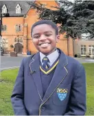  ??  ?? JACK THE LAD: Eddie Karanja outside his school and, right, with his co-star David Walliams