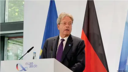  ??  ?? Paolo Gentiloni, ayer durante la primera sesión del encuentro informal de ministros de Economía y Finanzas de la UE en Berlín.