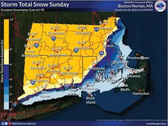  ?? NATIONAL WEATHER SERVICE MAP ?? Up to a foot of snow will be possible across Massachuse­tts this weekend.