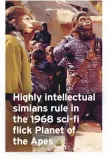  ??  ?? Highly intellectu­al simians rule in the 1968 sci-fi flick Planet of the Apes