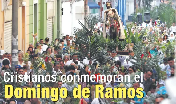  ?? ?? Miles de creyentes saludan con sus hojas de palma el paso de la imagen de Jesucristo en Cali, Colombia. EFE