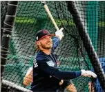  ?? CURTIS COMPTON / CCOMPTON@ AJC.COM ?? Braves new third baseman Josh Donaldson gets in some swings during batting practice at spring training at the ESPN Wide World of Sports Complex recently.