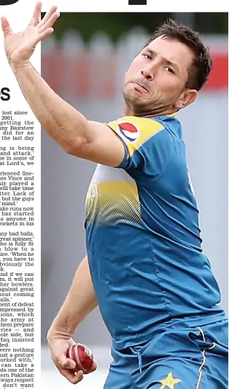  ??  ?? Linchpin: the Old Trafford pitch is expected to suit Pakistan’s Yasir Shah