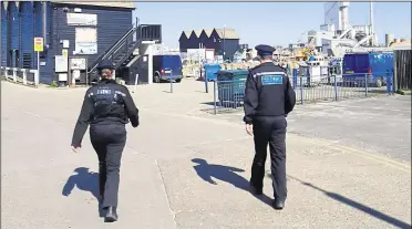  ??  ?? Police out on patrol in Whitstable Harbour during lockdown