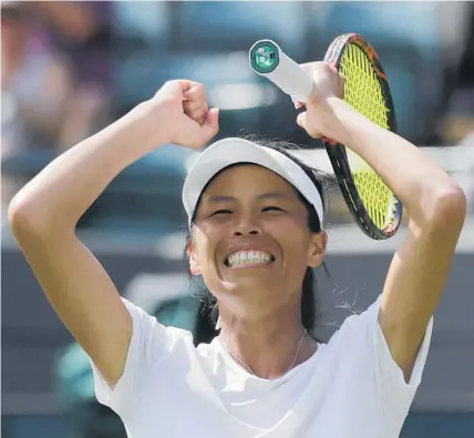  ?? Photo / AP ?? Su-Wei Hsieh of Taiwan celebrates defeating No 1 seed Simona Halep.