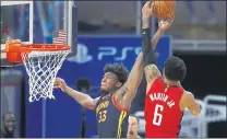  ?? KARL MONDON — BAY AREA NEWS GROUP ?? The Golden State Warriors’ James Wiseman (33) has a shot booked by the Houston Rockets’ Kenyon Martin Jr. (6) in the second quarter Saturday at Chase Center in San Francisco.