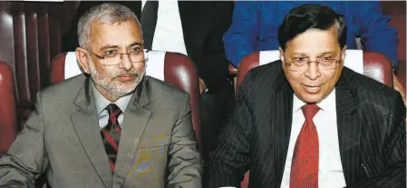  ??  ?? FORMER CHIEF JUSTICE OF INDIA December 3.Dipak Misra (right) with Justice Kurian Joseph at a function in New Delhi on