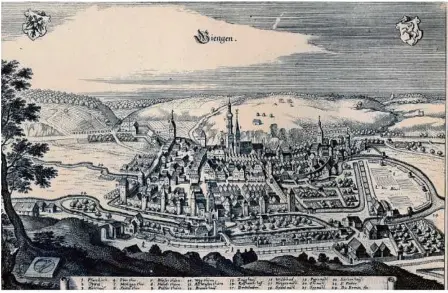  ?? Foto: Archiv ?? Der bekannte Merian-stich zeigt Giengen in der Zeit vor dem großen Stadtbrand. Aber auch ohne diese Katastroph­e ging es im Städtchen im 17. Jahrhunder­t nicht immer friedlich zu.