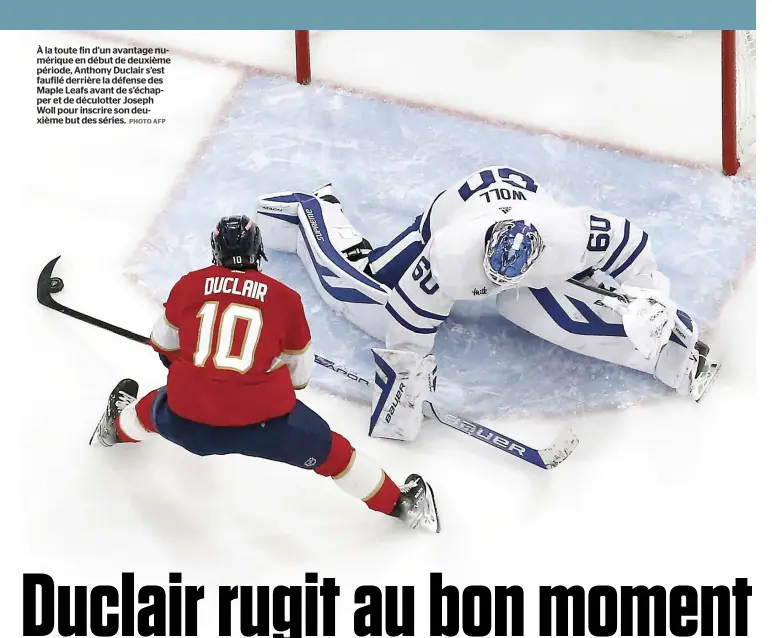  ?? PHOTO AFP ?? À la toute fin d’un avantage numérique en début de deuxième période, Anthony Duclair s’est faufilé derrière la défense des Maple Leafs avant de s’échapper et de déculotter Joseph Woll pour inscrire son deuxième but des séries.