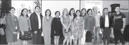  ??  ?? Shown at the launch of Healthway Medical’s Healthy Lifestyle Bundles at Shangri-La Plaza, led by Carmie de Leon, VP for sales and marketing (center) and Princess Acle, Healthway marketing manager (7th from left) together with their partners and associates.