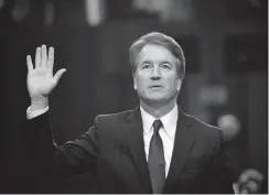  ?? Saul Loeb, Afp/getty Images ?? Judge Brett Kavanaugh is sworn in during his U.S. Senate Judiciary Committee confirmati­on hearing Sept. 4.