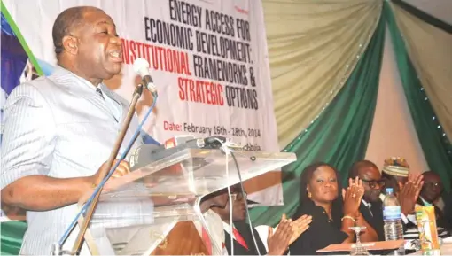  ??  ?? Minister of Power, Prof. Chinedu Nebo (left), declaring open the 7th Annual Nigerian Associatio­n for Energy Economics and Internatio­nal Associatio­n for Energy Economics conference in Abuja yesterday.