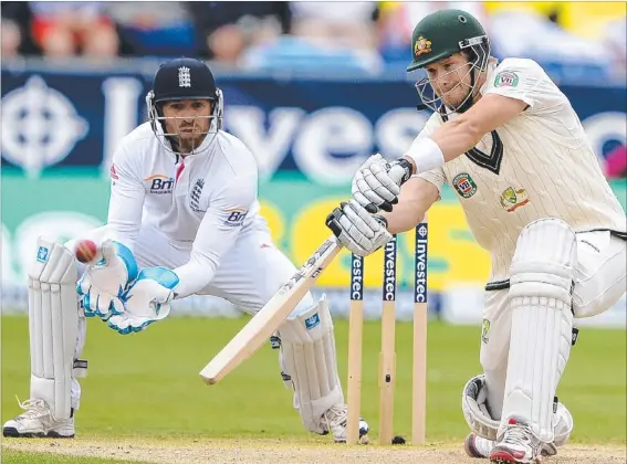  ?? Picture: ANDREW YATES ?? Shane Watson on the attack for Australia against England during the fourth Test at Durham during the recent Ashes series