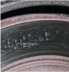  ??  ?? Along with the minor shake when braking hard, the rotors were starting to show some signs of minor cracking that is destined to only get worse as time goes on. While these aren’t necessaril­y cracks to be scared of at this point, it’s definitely the right time to trade them out for new.