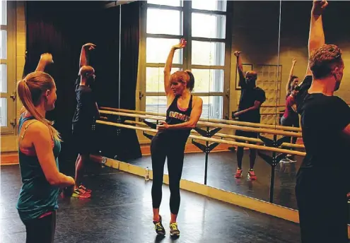  ??  ?? Darcey Bussell leading a class at the dance fitness academy she set up three years ago, main; the Strictly judge with Lauren Taylor, right