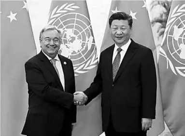  ??  ?? Chinese President Xi Jinping (R) meets with United Nations Secretary-General Antonio Guterres at the Great Hall of the People in Beijing, capital of China. (Photo: Xinhua/Wang Ye)