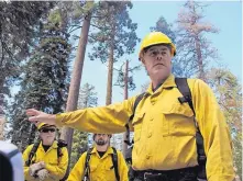  ?? SCOTT SMITH/ASSOCIATED PRESS ?? U.S. Interior Secretary Ryan Zinke gestures while visiting Kings Canyon National Park, Calif., on Friday. Zinke, wearing firefighti­ng garb, joined a fire crew burning small piles of dead trees.