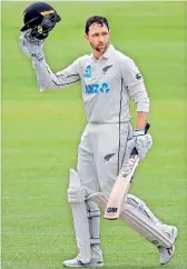  ?? AFP ?? New Zealand’s Devon Conway celebrates after reaching his double century during the second day of the first Test against England at Lords Cricket Ground in London on Thursday. —