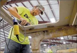  ?? AP/JEFF ROBERSON ?? Zach Macey uses a sander while working at Cohen Architectu­ral Woodworkin­g in St. James, Mo., last month.