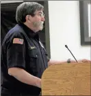  ?? Adam Cook / ?? Fort Oglethorpe Fire Chief Bruce Ballew requests approval for the purchase of three administra­tive vehicles for his department during the Feb. 11 City Council meeting.