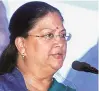  ??  ?? Rajasthan chief minister Vasundhara Raje on Friday.