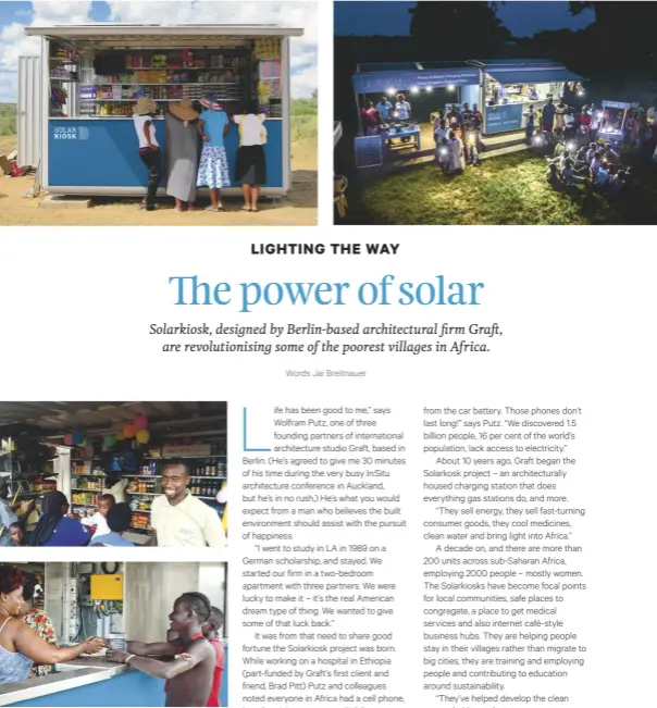  ??  ?? Community hub
A Solarkiosk does everything gas stations do and more. They’ve become focal points for local communitie­s in sub-Saharan Africa.