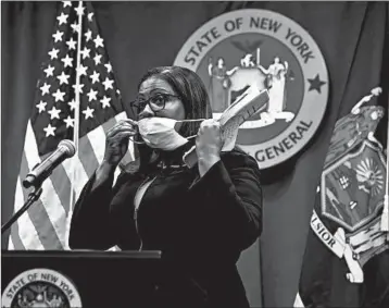  ?? KATHY WILLENS/AP ?? New York State Attorney General Letitia James is accusing the National Rifle Associatio­n of diverting millions of dollars.