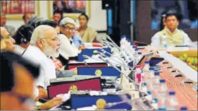  ?? PTI ?? Prime Minister Narendra Modi chairs the third governing council meeting of the NITI Aayog in New Delhi on Sunday.