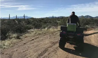  ??  ?? RIDE ALONG: Chad Turner of Stellar Adventures leads both newbies and experience­d riders on guided ATV tours of the Arizona desert.