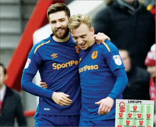  ?? PICTURES: Action Images ?? ON THE UP: Jon Toral, left, celebrates scoring for Hull with Jarrod Bowen