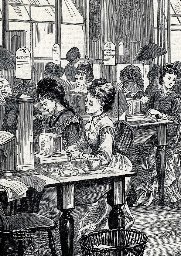 ??  ?? Women working in the Central Telegraph Office of the Post Office in London, c1875