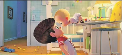  ??  ?? This image released by DreamWorks Animation shows characters Tim, voiced by Miles Bakshi, left, and Boss Baby, voiced by Alec Baldwin, in a scene from the animated film, “The Boss Baby.”