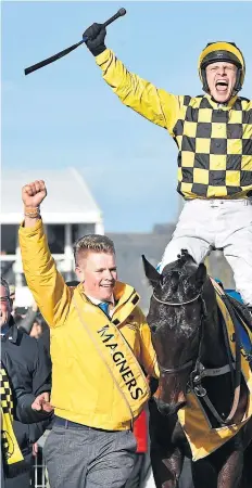  ?? Picture: Shuttersto­ck. ?? Paul Townend celebrates after winning the Gold Cup on Al Boum Photo.